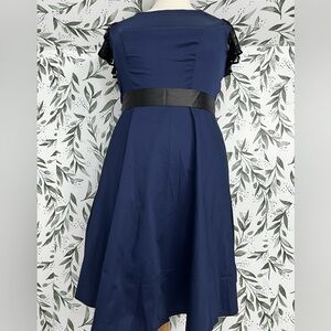 Berylove Retro Style Navy Blue Cotton Midi Dress Size XL Vintage 90s New Spandex